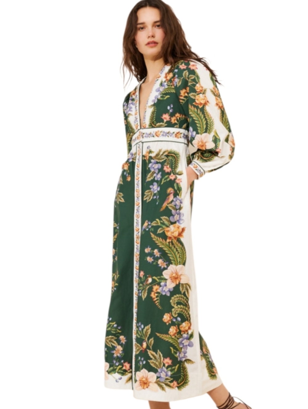 FARM Rio Green and Cream Floral Maxi Dress